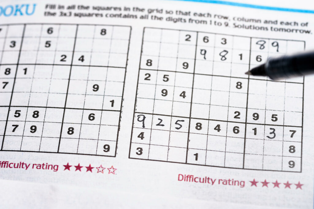 Picture of Sudoku game, a hugely popular puzzle product.